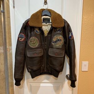 Schott G-1 Wings of Gold G1TG Leather Bomber Jacket w/ Patches in Antique Brown